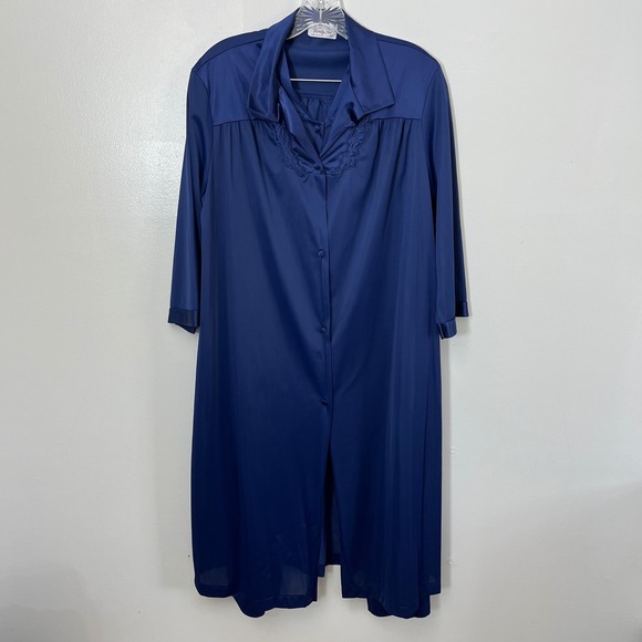Vanity Fair‎ Navy 3 Piece Peignoir Nylon Set Size Med Vintage - Picture 1 of 8